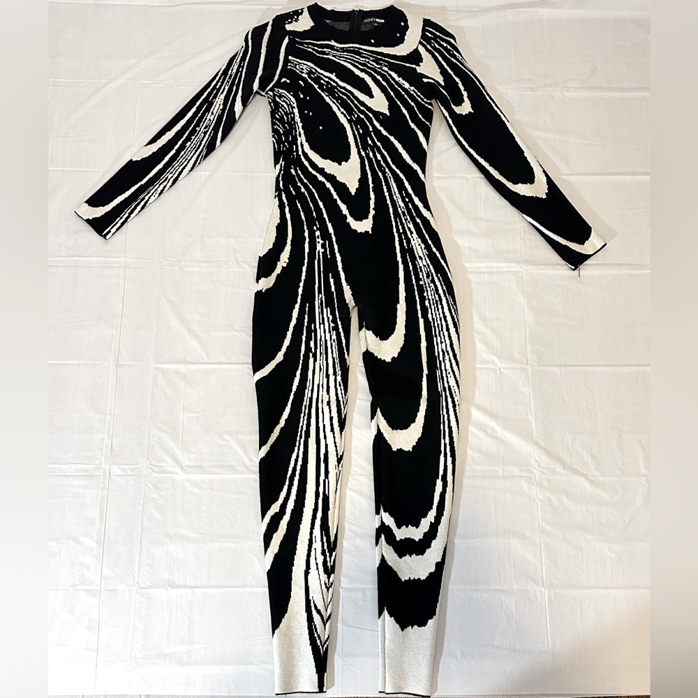 Fashion Nova Black & White Abstract Knit Jumpsuit